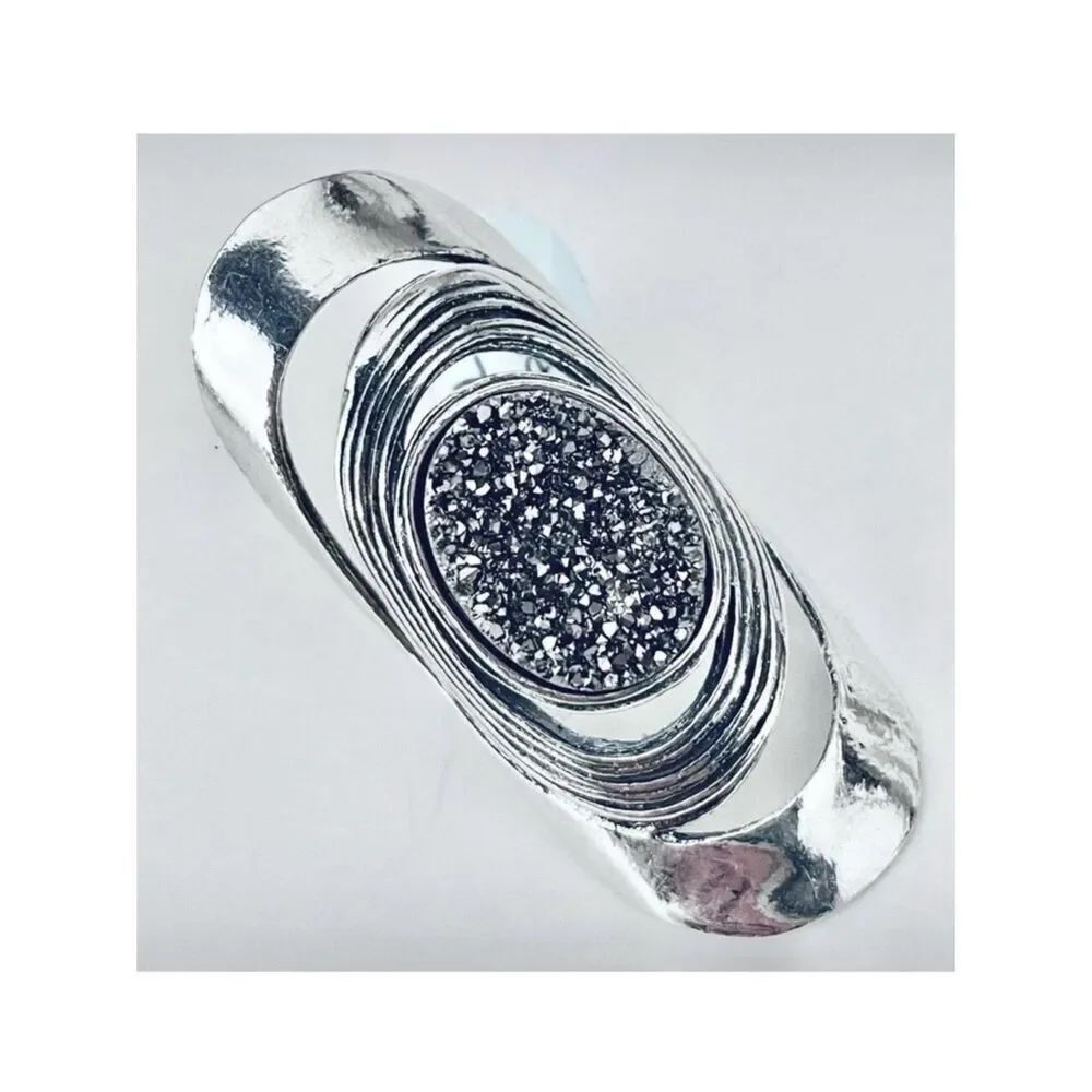 NWT Gorgeous 7 Made in Israel .925 Sterling Silver Orbits Sparkle Long Oval Ring